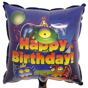Monster Party Balloon - 45cm Square Foil Birthday Monster Mania Pk1 