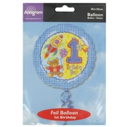 Balloon Foil 18in 1st Birthday Boy Hugs & Stitches Pk1 