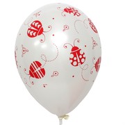 Ladybug Party Balloons - Latex White and Pink Pk 5 