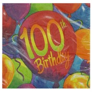 100th Birthday Party Napkins - Beverage Painted Balloons Pk16 