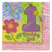 1st Birthday Party Napkins - Lunch Hugs & Stitches Girls Pk16 
