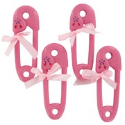 Baby Shower Favours - Pink Pins with Ribbon Pk4 