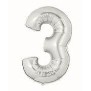 Balloon Foil Supershape approx 92cm Silver Number 3 Pk1