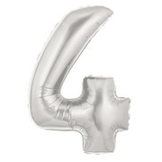 Balloon Foil Supershape approx 92cm Silver Number 4 Pk1