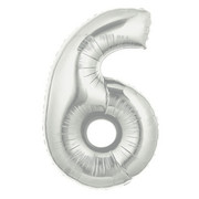 Balloon Foil Supershape approx 92cm Silver Number 6 Pk1