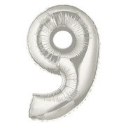 Balloon Foil Supershape approx 92cm Silver Number 9 Pk1