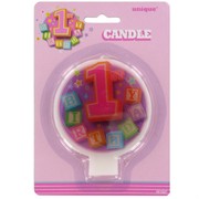 Candle 1st Birthday Blocks Pink Pk1 