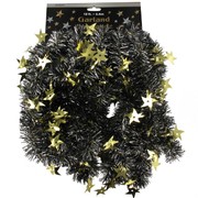 Party Decoration - Black & Silver Foil Garland with Gold Stars 3.6M Pk1 