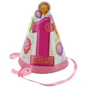 1st Birthday Party Hats - Balloons Pink Pk8 