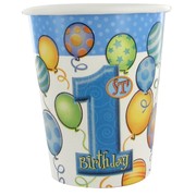1st Birthday Party Cups - 9oz Balloons Blue Pk8 