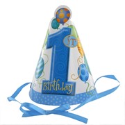 1st Birthday Party Hats - Balloons Blue Pk8 