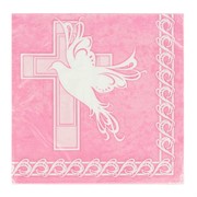 Pink Christening Lunch Napkins  - Dove Cross Pk 16