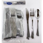Metallic Silver Party Cutlery Set Knife Fork Spoon Pk24