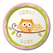 Owl Baby Shower Plates - Small 17cm Happi Tree Girl Pk8