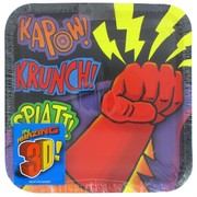 Plates Square 9in Superhero Fun Pk8