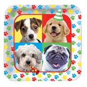 Puppy Dog Party Plates - Large 23cm Square - Paw-ty Time! Pk8 