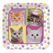 Purr-ty Time Party Plates - Large Square 22cm Pk8 