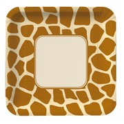 Giraffe Print Square Party Plates - Large 23cm Pk8