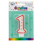 Candles Numeral Red and White #1 Pk1 