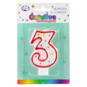 Candles Numeral Red and White #3 Pk1 