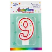 Candles Numeral Red and White #9 Pk1 