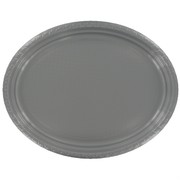 Silver Oval Plastic Plates - Large Pk25 