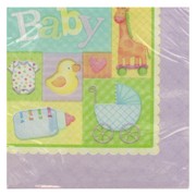 Baby Shower Napkins - Lunch Pastel Patchwork 3Ply Pk16