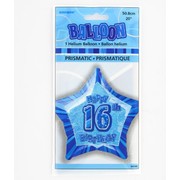 20in (50.8cm) Glitz Blue and Silver Star 16 Foil Balloon Pk1