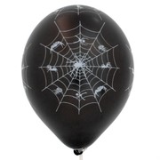 Balloon Latex All Over Print Spider White on Black  Pk10 