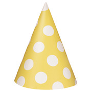 Yellow & White Polka Dot Party Hats Pk 8 