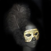 Gold Masquerade Mask With Black Feathers Pk 1 