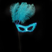Aqua Masquerade Mask on a Stick with Aqua feathers Pk 1 