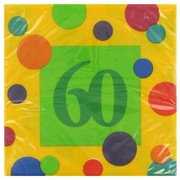 60th Birthday Party Napkins - Cocktail 3Ply Pk16 