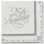 25th Anniversary Party Napkins - Lunch 3Ply Stafford Silver Pk16 