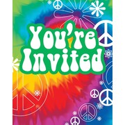 Tie Dye Fun Party Invitations & Envelopes Pk8 