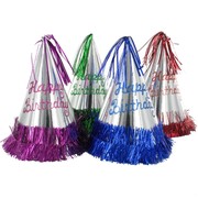 Glitter Birthday Party Hats with Fringe Pk4 