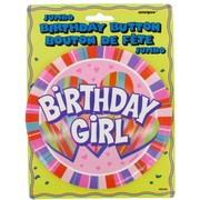 Award Ribbon Birthday Girl Jumbo Button 6in Pk1 