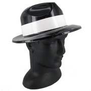 Black Gangster Hat with White Band - Plastic Pk 1 