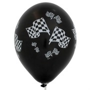 Balloons Latex All Over Check Flags Black & White Metallic Pk10 