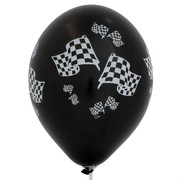 Balloons Latex All Over Check Flags Black & White Metallic Pk50 