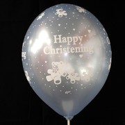Balloons Latex All Over Happy Christening Blue Pk10 