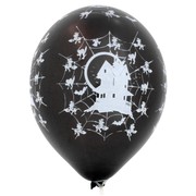 Balloons Latex All Over Haunted House White On Black Pk10 