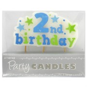 Large 2nd Birthday Party Candle Blue Pk1