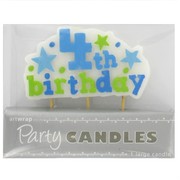 Large 4th Birthday Party Candle Blue Pk1 