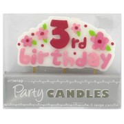 Large 3rd Birthday Party Candle Pink Pk1