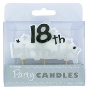 Large 18 Birthday Party Candle Black & Silver Pk1 