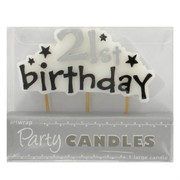 Large 21 Birthday Party Candle Silver & Black Pk1 