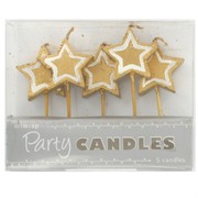 Gold Stars Party Candles Pk5 