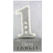 Party Candle #1 Silver Stars Pk1 
