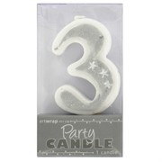 Party Candle #3 Silver Stars Pk1 